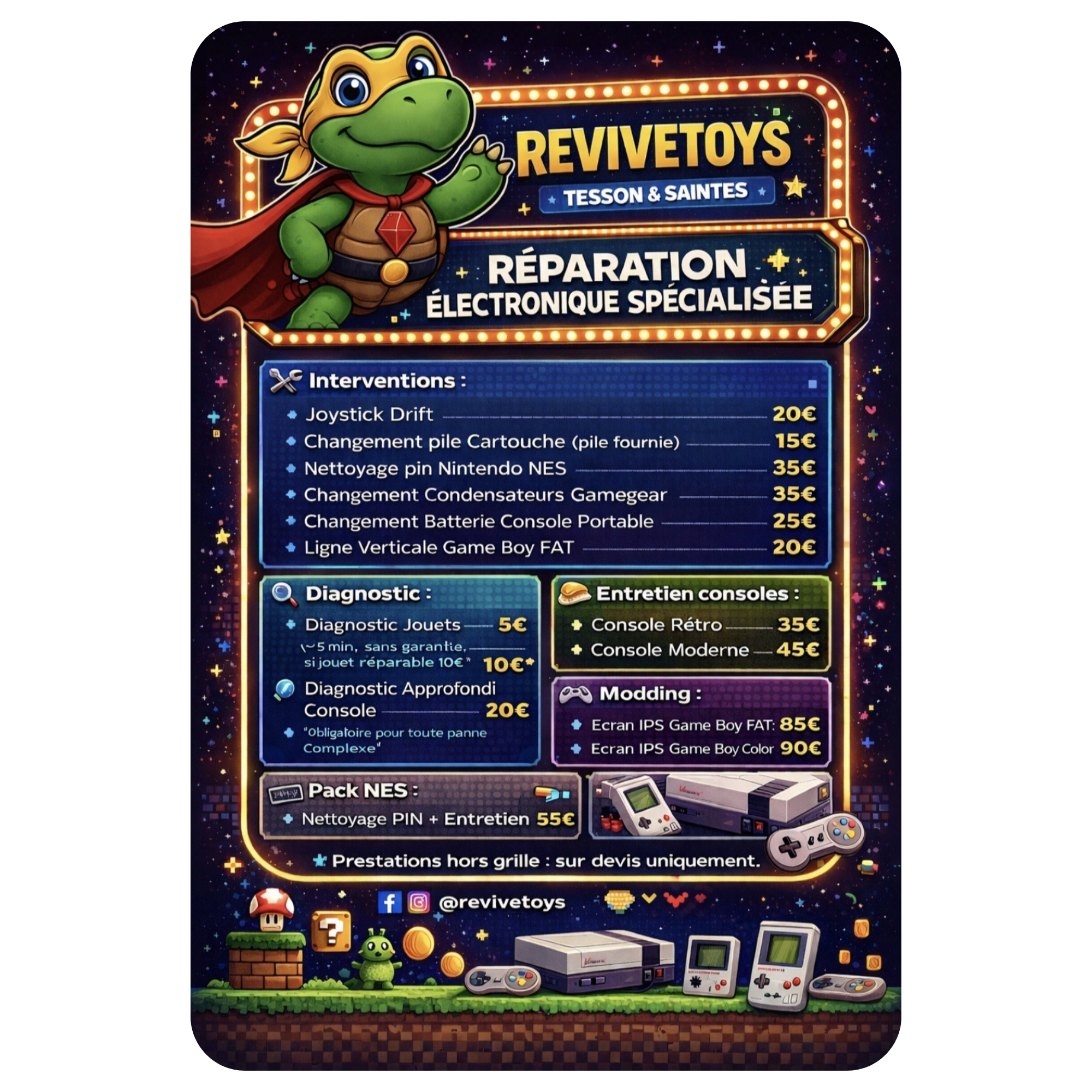 Grille tarifaire des réparations de consoles et jeux
